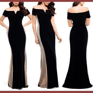 USED XSCAPE [PETITE SZ 14P ] Caviar Bead Detail Off the Shoulder Gown